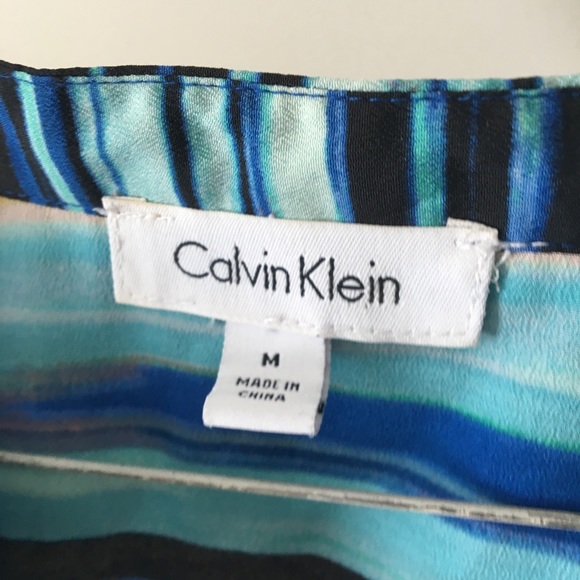 CALVIN KLEIN Blue Teal Stripe Oversized Button Top - Picture 5 of 7
